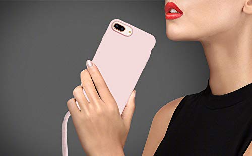 Nupcknn Funda Silicona Líquida con Cuerda para iPhone 7 Plus/8 Plus/6S Plus,Carcasa Suave Silicona Case con Correa Colgante Ajustable Collar de Cuello Cadena Cordón(Oro Rosa