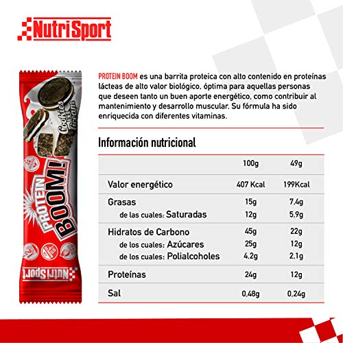 Nutrisport – Barritas Proteicas para Deportistas, Sabor Cookies & Cream, Caja de 24 Barritas, 24x49 gr