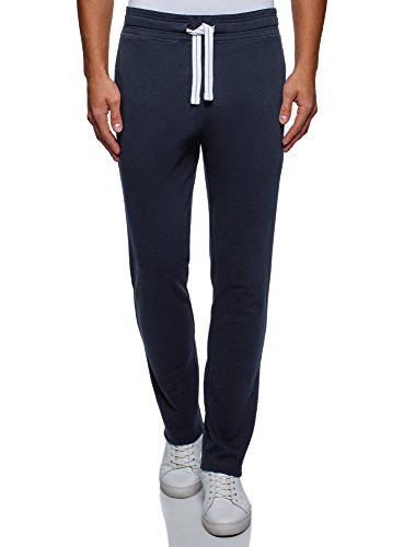 oodji Ultra Hombre Pantalones de Punto Básicos, Azul, XL