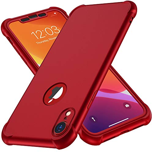 ORETECH Funda Compatible con iPhone XR, con 2 x Protector de Pantalla de Vidrio Templado 360°Carcasa para iPhone XR Case Silicona Ligera Delgado PC TPU Bumper Rubber Funda para iPhone XR Caso Rojo