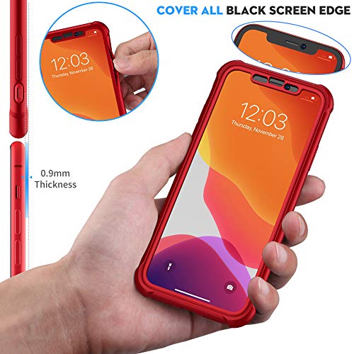 ORETECH Funda Compatible con iPhone XR, con 2 x Protector de Pantalla de Vidrio Templado 360°Carcasa para iPhone XR Case Silicona Ligera Delgado PC TPU Bumper Rubber Funda para iPhone XR Caso Rojo