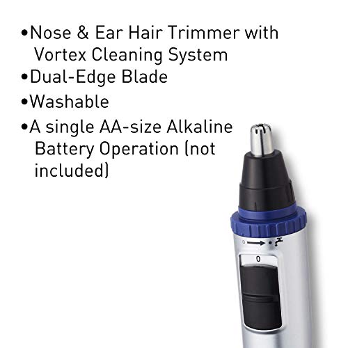 Panasonic ER-GN30-K503 - Naricero/ Recortador de Vello Facial (Nariz, Oreja, Cejas y Bigote, Acero Inoxidable, Función con Pilas, Sistema de Limpieza Inteligente) Azul/ Negro/ Plata