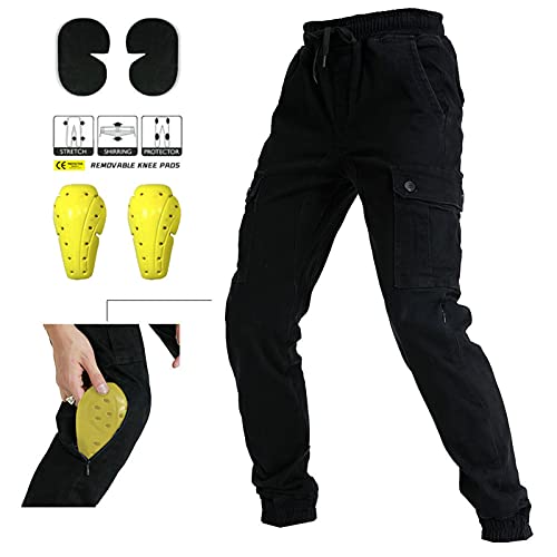 Pantalones De Motocicleta Para Hombre, Pantalones De Ocio Anticaída, Pantalones De Jogging De Carga, Adecuados Para Todas Las Estaciones Con Equipo De Protección * 4 (Negro,S)