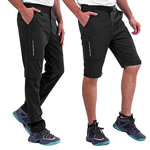 Pantalones de Trekking de Primavera y Verano para Hombres, Pantalón Cortos de Funcionales, Pantalones Escalada al Aire Libre, Senderismo, Montañismo (Negro, M)