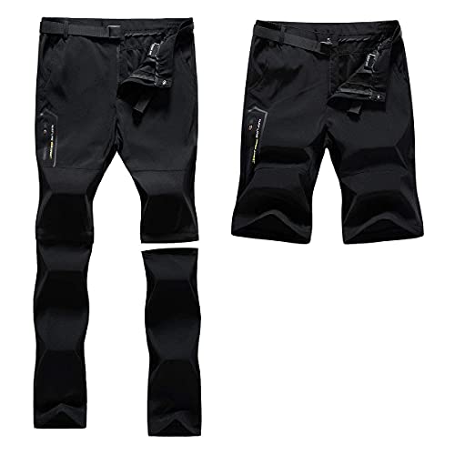 Pantalones de Trekking de Primavera y Verano para Hombres, Pantalón Cortos de Funcionales, Pantalones Escalada al Aire Libre, Senderismo, Montañismo (Negro, M)