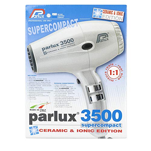 Parlux 3500 Super Compact Secador de pelo de cerámica con iones, 2000 W, Negro