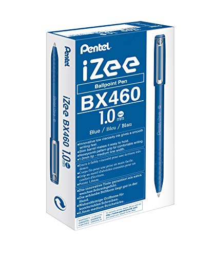 Pentel BX460-C IZee - Bolígrafo con tapa (punta de metal, grosor de trazo de 0,5 mm, 12 unidades), color azul