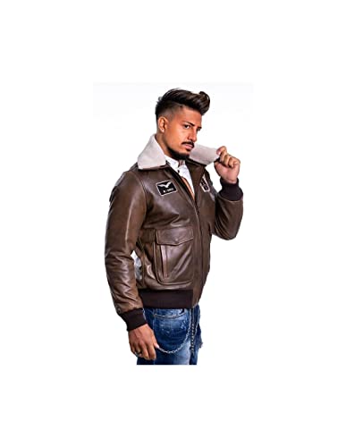 Piel Borghese | Piel Borguesa | Chaqueta de piel envejecida para hombre | Piloto | Chaqueta de piel | Chaqueta de piel | Chaqueta de moto | Fabricada en Italia | 711INV, Cuero envejecido, 44