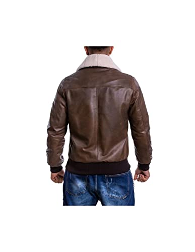 Piel Borghese | Piel Borguesa | Chaqueta de piel envejecida para hombre | Piloto | Chaqueta de piel | Chaqueta de piel | Chaqueta de moto | Fabricada en Italia | 711INV, Cuero envejecido, 44