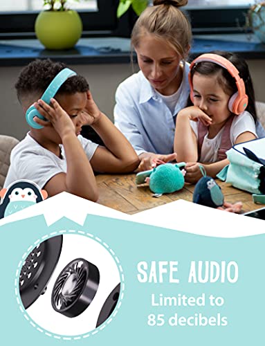 Planet Buddies Auriculares Inalámbricos para Niños, Bluetooth Seguros Volumen Limitado para Niños, Auriculares Plegables con Micrófono, Compatibles con Tableta, 38 Horas de Tiempo, Diseño de Pingüino