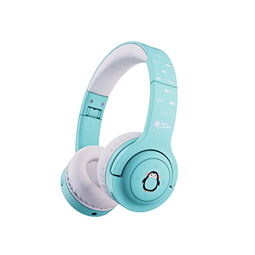 Planet Buddies Auriculares Inalámbricos para Niños, Bluetooth Seguros Volumen Limitado para Niños, Auriculares Plegables con Micrófono, Compatibles con Tableta, 38 Horas de Tiempo, Diseño de Pingüino