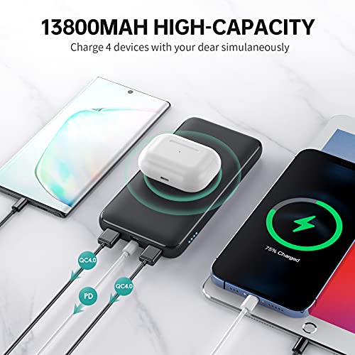 Power Bank Inalámbrico 13800mAh-Trswyop【PD 25W Carga Rápida+ Inalámbrica 15W 】 QC 4.0 con 2 Salida y 2 Entrada Batería Externa Compatibles Xiaomi Samsung Huawei iPhone y más Smartphone