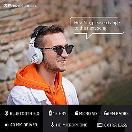 PowerLocus P2 – Auriculares Bluetooth inalambricos de Diadema Cascos Plegables, Casco Bluetooth con Sonido Estéreo Micro SD/TF, FM con micrófono y Audio Cable para iPhone/Samsung/iPad/Huawei/PC/