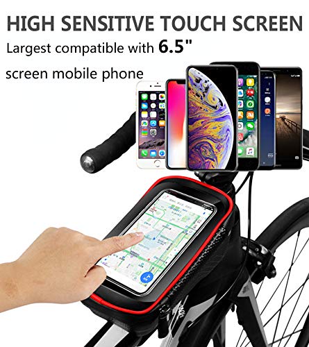 PROZADA Bolsa Bicicleta Impermeable, Bolsa de Bicicleta con Teléfono Sensitive Touch Screen de hasta 6.5 Pulgadas, Gran Espacio de Almacenamiento (Red)