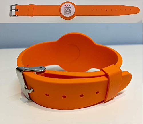 QR4g.com GPS: Pulsera ajustable identificativa con Tecnología QR NFC GPS para Niños y Mayores (Naranja)