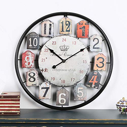 Raxinbang Continental Retro Hierro Que Viven Pared De La Sala Dormitorio Reloj De Bricolaje En Casa Continental Diámetro del Reloj Reloj Circular De Metal Hueco 50CM Reloj de Pared