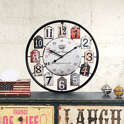 Raxinbang Continental Retro Hierro Que Viven Pared De La Sala Dormitorio Reloj De Bricolaje En Casa Continental Diámetro del Reloj Reloj Circular De Metal Hueco 50CM Reloj de Pared