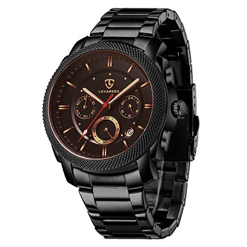 Reloj Hombre, Reloj Militar Analogico Cronógrafo Moderno Reloj Pulsera Movimiento de Cuarzo Reloj de Acero Inoxidable para Hombres con Fecha - Negro