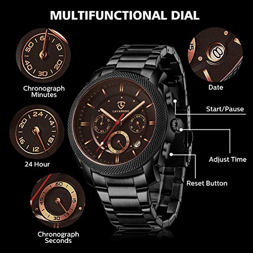 Reloj Hombre, Reloj Militar Analogico Cronógrafo Moderno Reloj Pulsera Movimiento de Cuarzo Reloj de Acero Inoxidable para Hombres con Fecha - Negro