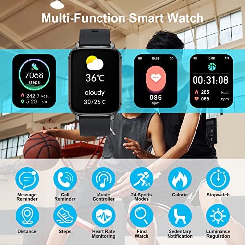 Reloj Inteligente Mujer Hombre, 1.69" Smartwatch con Pulsómetro Monitor de Sueño, 24 Deportivos Podómetro Contador Calorias, Cronómetros Impermeable IP68 Pulsera Actividad Inteligente Android iOS