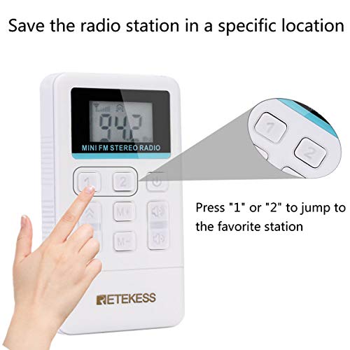 Retekess TR612 Radio de Bolsillo, Receptor FM Estéreo con Auriculares, Radio Portátil con Pilas para Exteriores, Viajes, Conferencias, Escuelas