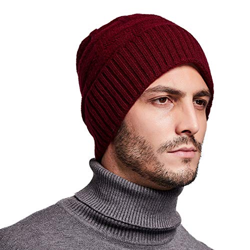 RIONA Gorro de Lana Merino 100% Australiano para Hombres Gorros Ligeros y cálidos con Calavera Gorros