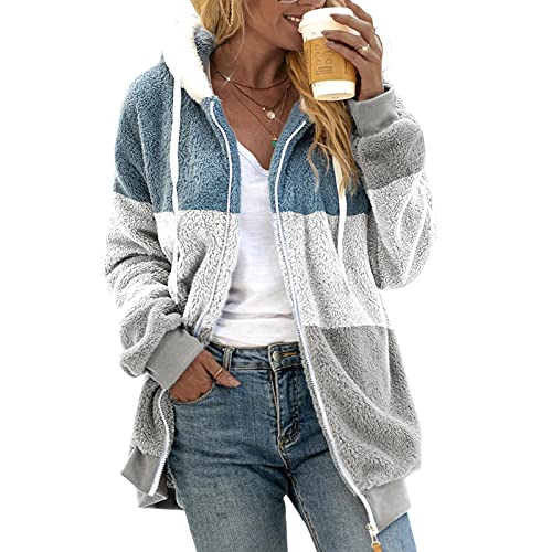 riou Mujer Sudadera con Capucha Chaqueta Jersey Talla Grande Hoodie Suave y Confortable Suelto Empalme de Rayas Manga Larga Suéter Cálido Pullover Otoño Invierno