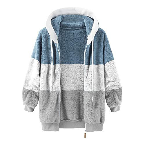 riou Mujer Sudadera con Capucha Chaqueta Jersey Talla Grande Hoodie Suave y Confortable Suelto Empalme de Rayas Manga Larga Suéter Cálido Pullover Otoño Invierno