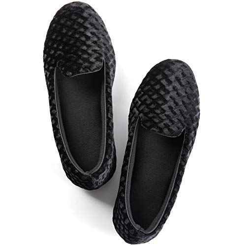 RockDove Pantuflas de terciopelo para mujer con respaldo cerrado y espuma viscoelástica, negro (Negro), 36.5/37.5 EU