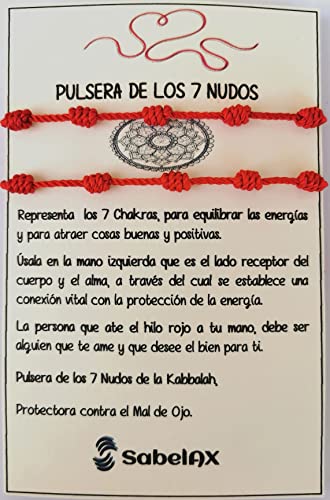 SabelAX Pulsera 7 Nudos Roja - Hilo Rojo - Protección Mal de Ojo y Buena Suerte - Unisex, para Mujer y Hombre - Kabbalah - para Parejas