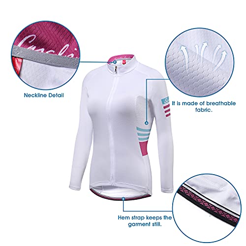 Santic Maillot Ciclismo Mujer Maillot Bicicleta Mujer con Mangas Largas Camiseta Ciclista Maillot MTB con Bolsillos Blanco EU L