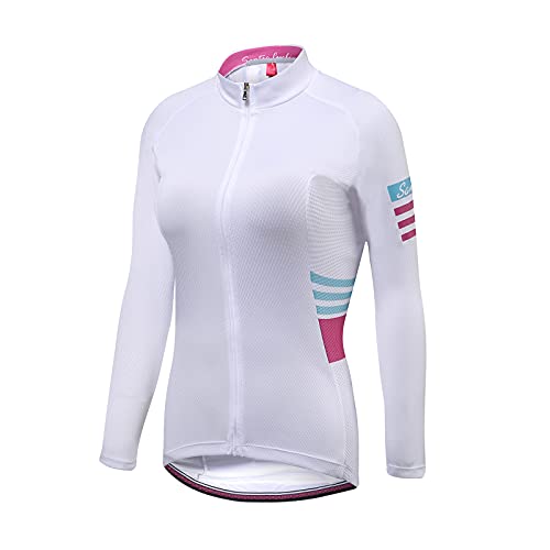 Santic Maillot Ciclismo Mujer Maillot Bicicleta Mujer con Mangas Largas Camiseta Ciclista Maillot MTB con Bolsillos Blanco EU L