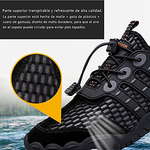 Senderismo Ciclismo Zapatos,Escalada Trekking Zapatillas, Hombres Mujeres Calzado,Antideslizante Slip-on Beach Vadear Zapatillas Zapatillas,Black-39