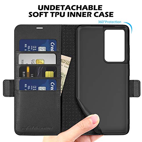 SHIELDON Funda Galaxy S21 Ultra 5G, Funda Piel Genuino con Bloqueo RFID, Cáscara de TPU,Ranura para Tarjeta, Soporte Plegable, Funda Tapa Libro Protectora para Galaxy S21 Ultra 5G (6.8'' 2021), Negro