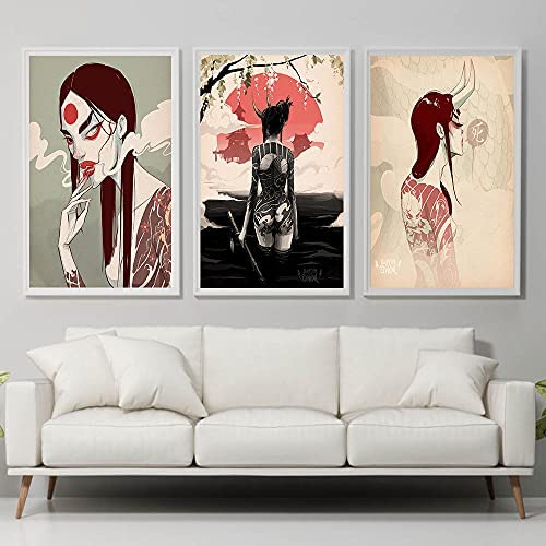 SIDIAN Poster E Impresiones De Mitos Diablo En Una Noche Malvada Pintura Arte De La Lona Arte Abstracto De La Pared Cuadros para La Salon De Estar Decoracion De La Pared del Hogar 40x60cmx3 Sin Marco