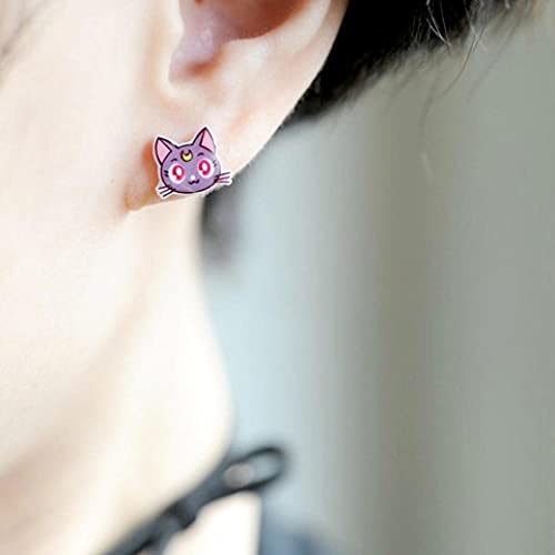 sis-woner Cabeza de Gato Pendientes de Plata 925 Lindos Pendientes asimétricos Regalo de cumpleaños de niña Hecho a Mano-B