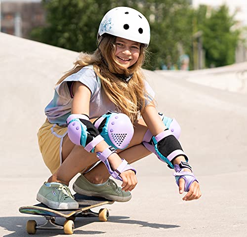 SKATEWIZ Rodilleras de Patinaje y Coderas - Muñequeras - Smash - Talla M/L en Azul y Púrpura - Rodilleras para Niños Patinadores - Rodilleras de Patinaje para Niños 8-14