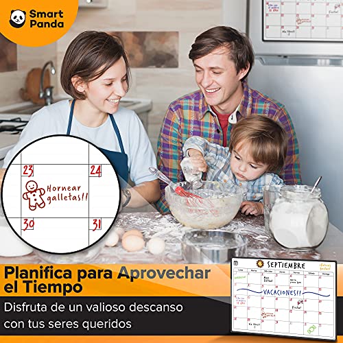 Smart Panda Calendario Magnético para Nevera - Ideal Planificador de Menú, Recordatorio, Lista de la Compra - Pizarra Magnética Incluye 4 Rotuladores de Color - Mensual - En Español