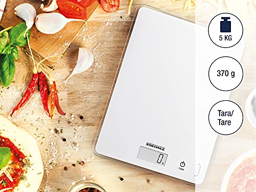 Soehnle Báscula de cocina Page Compact 300, báscula digital que pesa entre 1 g y 5 kg, peso de cocina con diseño elegante y con pantalla LCD, blanco