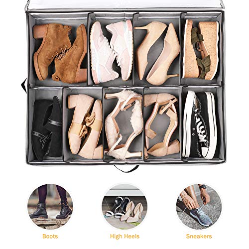 SOLEDI Organizador Zapatos Plegable Cajas para Zapatos Debajo de La Cama Ajustables Tela No Tejida Organizador de Zapatos para Niños y Adultos Gris 2 Piezas