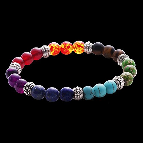 Sonew Pulsera de Cuentas de Lava 7 Chakras Cuerda elástica brazaletes de Pulseras de Cuentas de Yoga de Piedra Natural para Hombres Mujeres