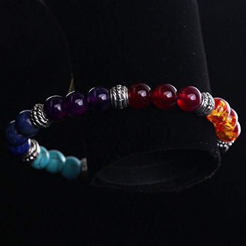 Sonew Pulsera de Cuentas de Lava 7 Chakras Cuerda elástica brazaletes de Pulseras de Cuentas de Yoga de Piedra Natural para Hombres Mujeres