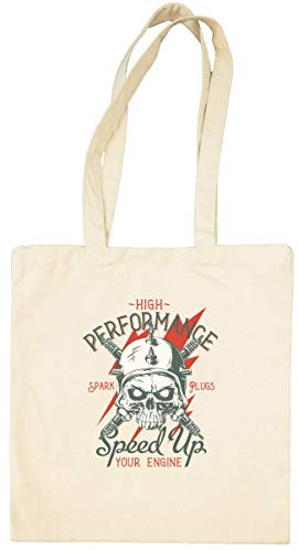 Speed Up Your Engine Biker Skull Bolsa Tote Blanca