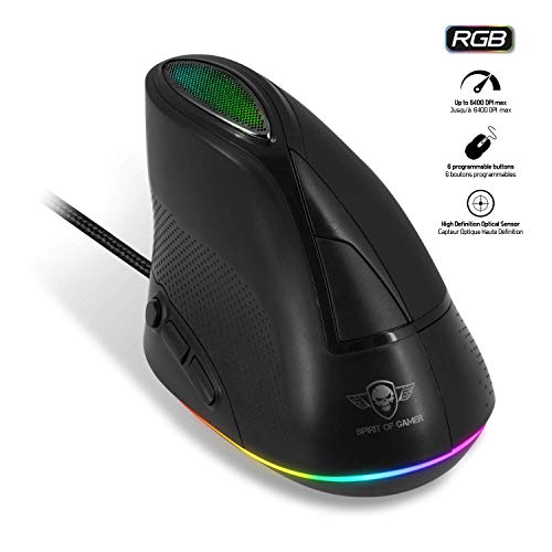 SPIRIT OF GAMER - Ratón para Juegos ELITE-M60 Vertical - RGB Personalizable con Retroiluminación LED - Hasta 6500 DPI Max - 6 Botones Programables y Rueda de Desplazamiento - Software Incluido