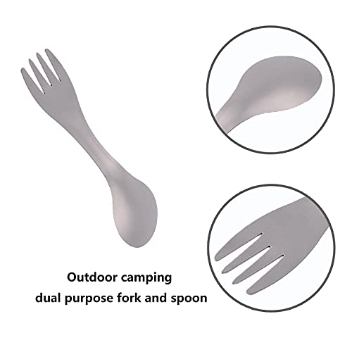 Spork Cuchara de Exterior Cubiertos Camping Titanio Tenedor Cuchara de Titanio Juego de Tenedor y Cuchara, Vajilla PortáTil para Acampar, Al Aire Libre, Vajilla para Senderismo, Gris