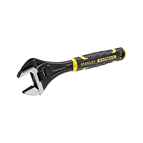 Stanley FMHT13128-0 FatMax-Llave Inglesa Ajustable (12", Bimaterial, con función de Apertura rápida, Medidas métricas y Pulgadas, Orificio para Colgar), Negro y Amarillo