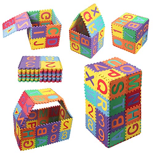 StillCool Alfombra Puzzle Niños de Letras Puzzle Estera de Juguete de Espuma Sólida 15cm * 15cm,36 Piezas de Goma Espuma Suave Eva alfombras de Numeros 0 al 9 y 26 Letras (A-Z) para Niños Bebe