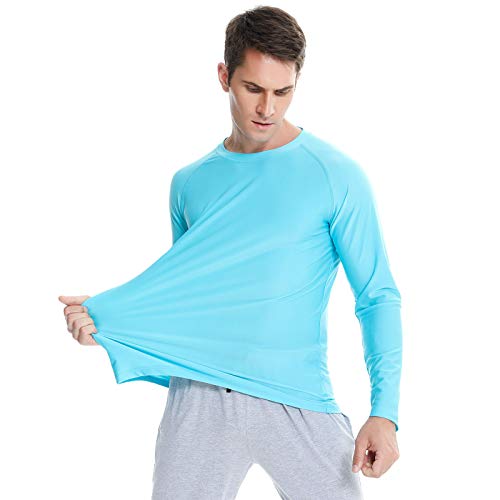 Sykooria 3 Piezas Camisetas Manga Larga Hombre Deporte UPF 50+ Protección Solar UV,Secado Rápid Top Transpirable Shirt Camiseta Cuello Redondo para Correr Trotar Fitness Ciclismo Entrenamiento Casual