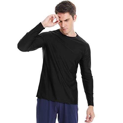 Sykooria 3 Piezas Camisetas Manga Larga Hombre Deporte UPF 50+ Protección Solar UV,Secado Rápid Top Transpirable Shirt Camiseta Cuello Redondo para Correr Trotar Fitness Ciclismo Entrenamiento Casual