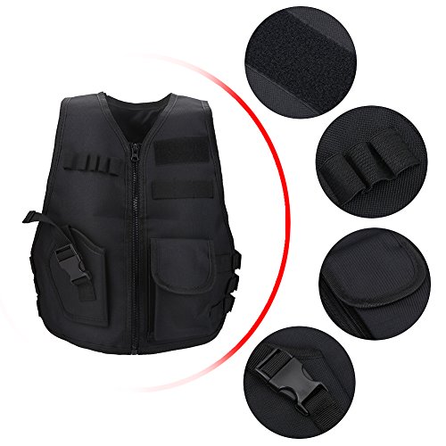 Tbest Chaleco Táctico para Niños, Ejército de Chaleco Niños Táctico Militar Guardia de Seguridad Chaleco Entrenamiento de Combate de Campo CS Vestuario de Protección Vestidos Juegos - Negro(S-Negro)